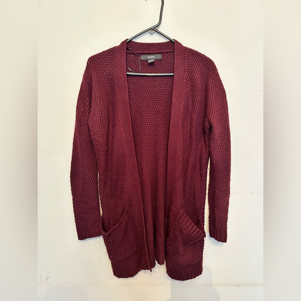 Forever 21 ribbed burgundy button up sweater cardigan.